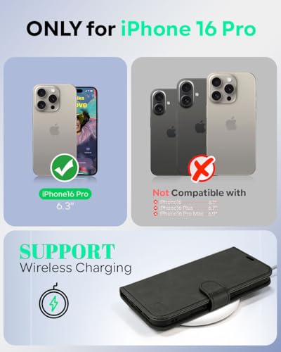 OCASE Compatible with iPhone 16 Pro Wallet Case, PU Leather Flip Folio Case with Card Holders RFID Blocking Kickstand [Shockproof TPU Inner Shell] Phone Cover 6.3 Inch 2024, Graphite - color: Graphite