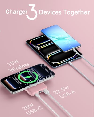 podoru for MagSafe Power Bank 10000 mAh, Foldable Magnetic Portable Charger - color: Pink