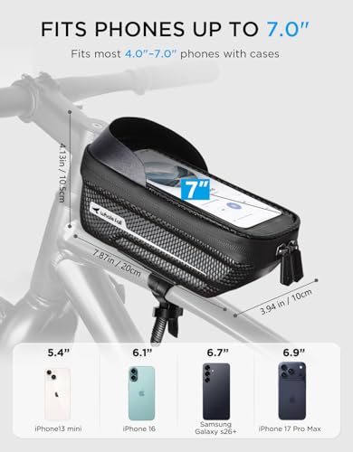 whale fall Waterproof Bike Frame Bag, 1S Quick Release Bike Phone Holder | Hard Shell Top Tube Bag with TPU Touchscreen, Fits Phones up to 7", Includes Rain Cover and 2-in-1 Mounting for Daily Rides - color: Black & White
