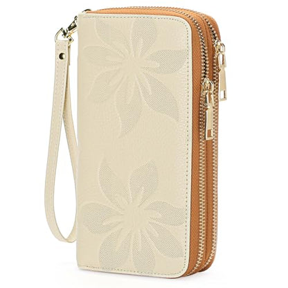 GOIACII Women's Wallet RFID Blocking Leather Wristlet - color: A07 White Brown