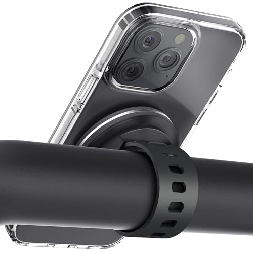 Magnetic Phone Mount, Phone Holder for Bike, Compatible with Magsaf or Normal Case- Sturdy Phone Grip for Gym Exercise, Workout Equipment, Stroller, Cart Handlebar (Black)