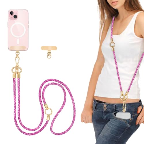 Phone Lanyard Crystal Phone Strap Crossbody, Plum - color: Plum
