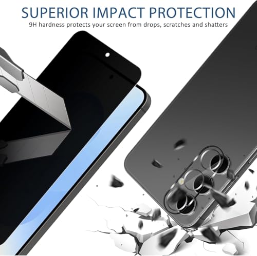 CJY For Samsung Galaxy S25 Anti Spy Privacy Screen Protector, 2+2 Pack Tempered Glass with Camera Lens Protector, 9H Hardness, Fingerprint ID Compatible, Case Friendly HD Privacy Glass - color: Samsung Galaxy S25 Privacy