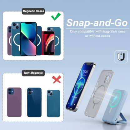 AOGUERBE Magnetic Power Bank, 10000mAh Wireless Portable Charger with Stand - color: Light Blue