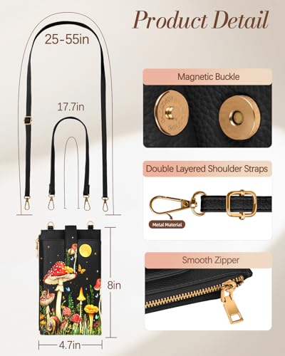 Miss Adola RFID Cell Phone Purse Crossbody Bag for Women | RFID Blocking, Card Slots, Dual Straps, Leather Phone Wallet, Magnetic Buckle, Smooth Zipper, Crossbody Purse for Daily Use - color: Moon Mushroom