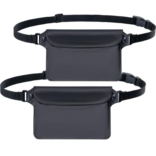 CADONO 2-Pack Waterproof Pouch with Adjustable Waist Strap | Screen Touch Sensitive Dry Bag, Keep Your Phone and Valuables Dry, Perfect for Swimming Kayaking Boating Fishing Beach Diving - color: Black+Black
