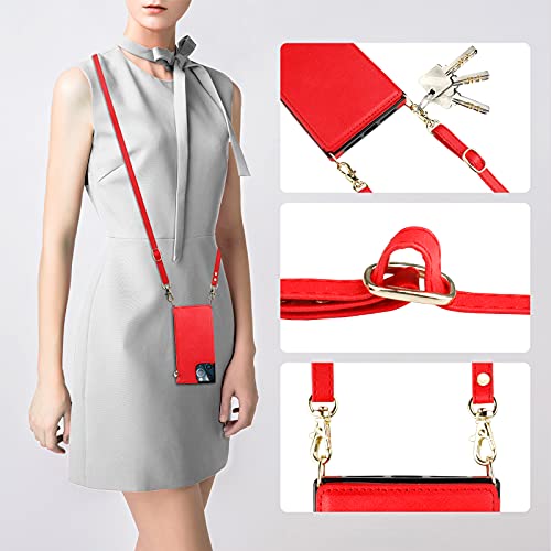 Bocasal Crossbody Wallet Case with Strap for iPhone 13 Pro, Red - color: Red