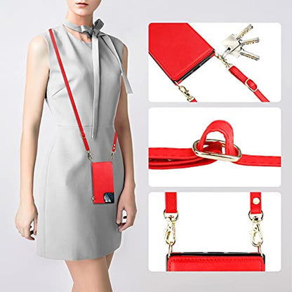 Bocasal Crossbody Wallet Case with Strap for iPhone 13 Pro, Red - color: Red