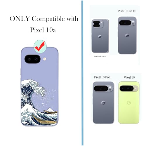 Unov for Pixel 10a Case, Clear with Design, Slim Fit Good Grip, Embossed Phone Case, Shockproof Protective Cover, Raised Camera Protection, Soft TPU, Great Wave - color: Great Wave