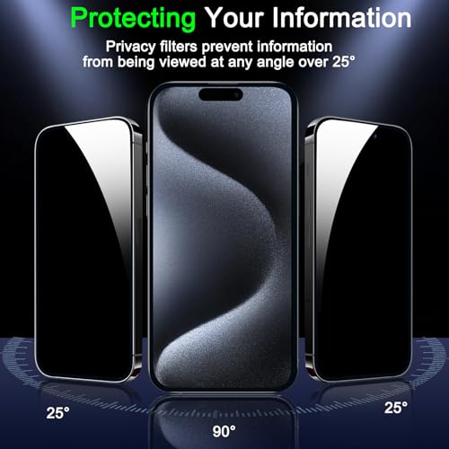 1 Pack for iPhone 15 Pro Privacy Screen Protector, Anti Spy Private Tempered Glass Film, 9H Hardness, Case Friendly - size: iPhone 15 Pro 6.1 Inch