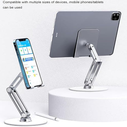 Cell Phone & Tablet Stand for Desk, Adjustable 360° Swivel Aluminum Alloy Desktop Phone Holder with 360-degree Rotating Base and Dual Axis Adjustment for 4"-13" Phone and Tablet - color: L08-Silver