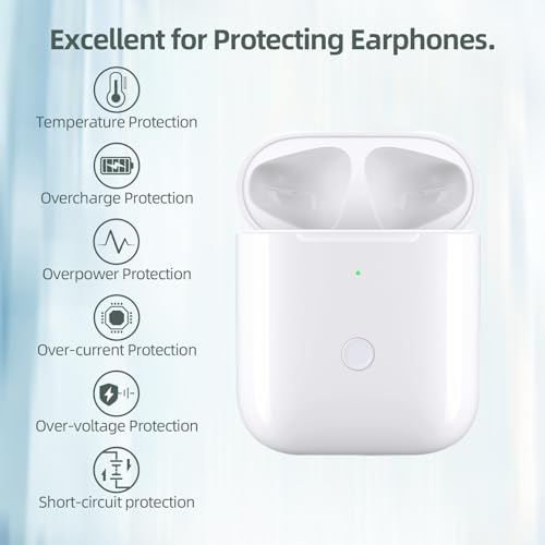 Wireless Charging Case Replacement Compatible for AirPods 1st & 2nd Gen, Air Pods Charger Case with Bluetooth Pairing Sync Button, White (No Earbuds)