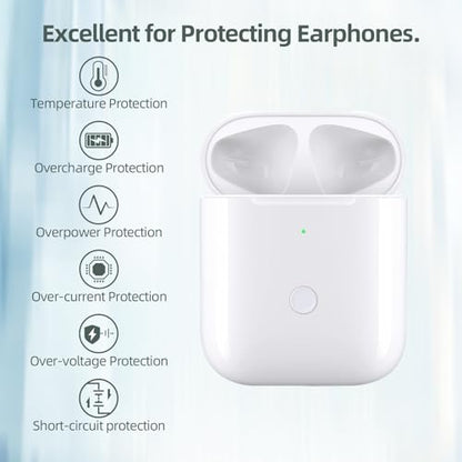 Wireless Charging Case Replacement Compatible for AirPods 1st & 2nd Gen, Air Pods Charger Case with Bluetooth Pairing Sync Button, White (No Earbuds)