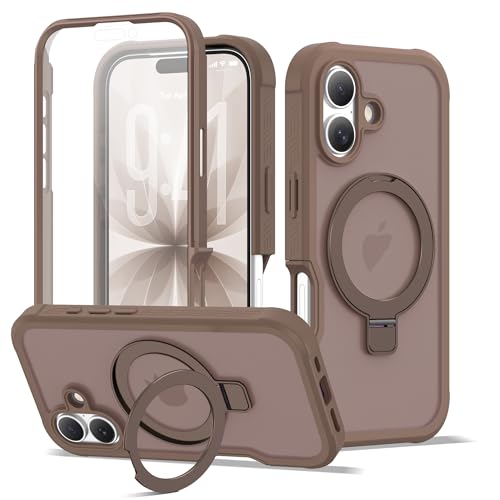 Compatible with iPhone 17 Case with Magnetic Ring Stand [Compatible with Mag-Safe] [Built-in Screen Protector] Military-Grade Drop Protection Matte Translucent Phone Case, Desert Brown - color: Desert Brown, size: Iphone 17