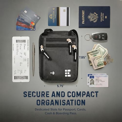 Zero Grid RFID Travel Neck Wallet, Large Passport Holder, Dark Grey - color: Dark Grey, size: Solo/Couple