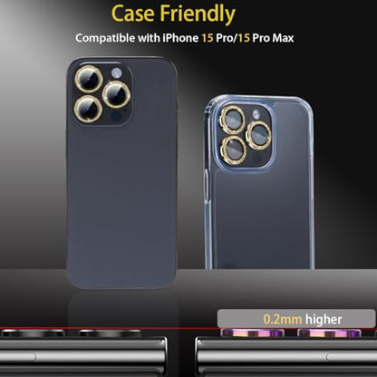 Camera Lens Protector for iPhone 15 Pro/15 Pro Max, Glitter Gold - color: Glitter Gold