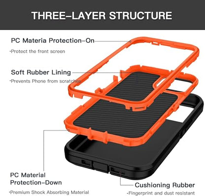 Apple iPhone 13 / iPhone 14 / iPhone 15 / iPhone 16e Case (6.1") Rugged Case Heavy Duty Shockproof Dust/Drop Proof Dual Layer Cover Orange - color: Orange