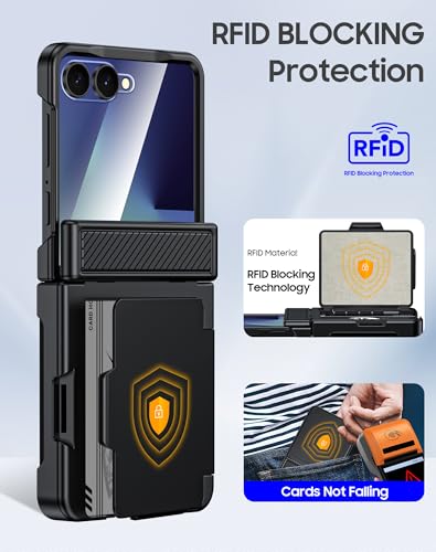 GooseBox for Samsung Galaxy Z Flip 7 Case Wallet RFID Card Holder&Hinge Protection&HD Screen Protector, Full Body Shockproof Cover for Galaxy Z Flip 7(Black) - color: Flip7-Black