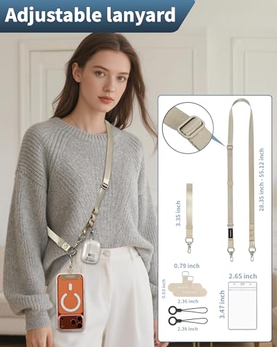 VVAAGG Cell Phone Lanyard for iPhone: Adjustable Phone Strap Crossbody Neck and Wrist Strap Anti-Theft Lanyard Travel Essential Compatible for iPhone Android Smartphones Khaki - color: Khaki