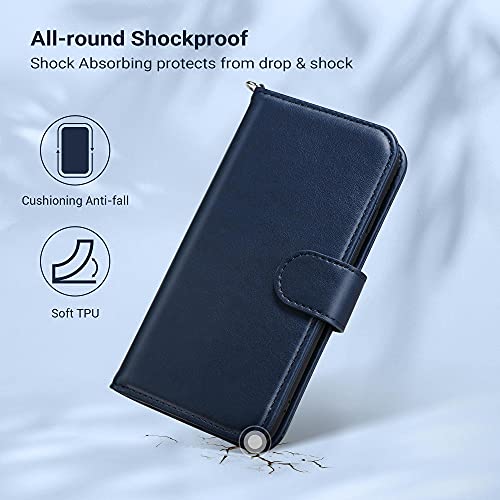 ULAK for iPhone SE 3(2022)/SE(2020)/8/7 Wallet Case Card Holder, Blue | Premium PU Leather Flip Case with Kickstand Card Slots,RFID Blocking,Wrist Strap, Durable Shockproof Cover 4.7 Inch - color: Blue