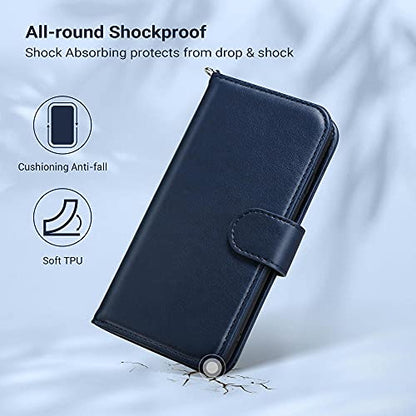 ULAK for iPhone SE 3(2022)/SE(2020)/8/7 Wallet Case Card Holder, Blue | Premium PU Leather Flip Case with Kickstand Card Slots,RFID Blocking,Wrist Strap, Durable Shockproof Cover 4.7 Inch - color: Blue