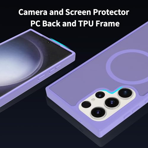for Samsung Galaxy S23 Ultra Case Magnetic, [Compatible with Magsafe] Frosted 6.8-Inch Slim Fit Protection Wireless Charging Skin-Feel Shockproof Anti-Slip Protective Phone Cover, Light Purple - color: Purple Magnetic-02