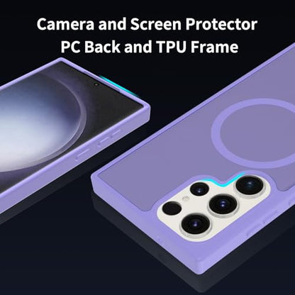 for Samsung Galaxy S23 Ultra Case Magnetic, [Compatible with Magsafe] Frosted 6.8-Inch Slim Fit Protection Wireless Charging Skin-Feel Shockproof Anti-Slip Protective Phone Cover, Light Purple - color: Purple Magnetic-02