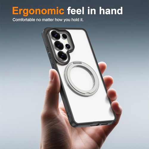 Magnetic Case for Samsung Galaxy S26 Ultra 5G Phone 2026 | with Rotating Kickstand | Non-Yellowing Transparent Clear | Slim Thin | Wireless Charging | Shockproof Protection (Black) - color: Black, size: S26 Ultra
