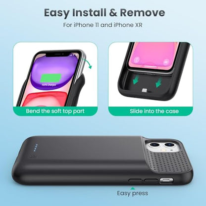 Battery Case for iPhone 11/XR, 7500mAh Ultra-Slim Portable Charging Case Rechargeable Protective Battery Pack for iPhone 11 and iPhone XR External Charger Case 6.1 Inch-Black - color: Black