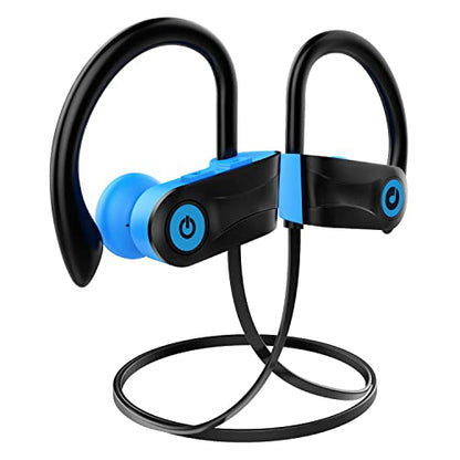 Boean Bluetooth Headphones, Bluetooth 5.3 Wireless Headphones with 16 Hours Playtime, Stereo Bass IPX7 Waterproof Over Ear Earphones AI Music Generation for Workout and Sports Running - color: Blue