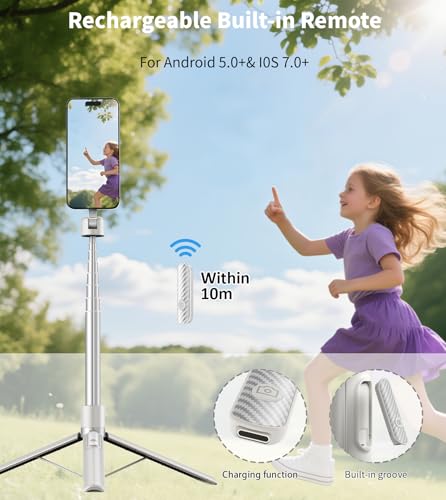 TONEOF 68" Magnetic Aluminum Phone Tripod Selfie Stick for iPhone & Android - color: Beige Gray