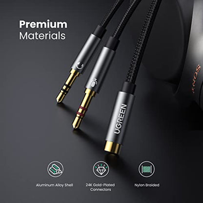 UGREEN Headphone Splitter for Computer 3.5mm Female to 2 Dual 3.5mm Male