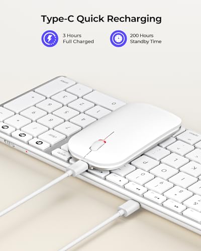 seenda SKM64-2 Bluetooth Keyboard and Mouse Combo for Mac, MacBook and iPad - color: White & Silver