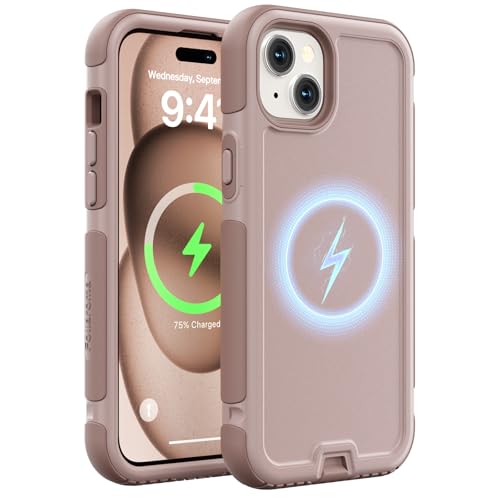 Follaroma for iPhone 15 Case, Compatible with MagSafe, Heavy Duty Shockproof Protective Phone Case, Anti-Drop Protection, Dual Layer Magnetic Phone Cover for iPhone 15, 6.1", Light Brown - color: Brown Pink, size: iPhone 15 6.1''