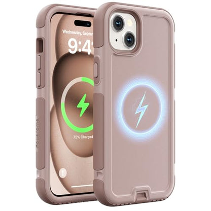 Follaroma Magnetic for iPhone 15 Case, Heavy Duty Cases, Light Brown,6.1" | Compatible with MagSafe, Heavy Duty Shockproof,Military-Grade Anti-Drop Protective,Dual Layer Magnetic Protection Phone Cover - color: Brown Pink, size: iPhone 15 6.1''