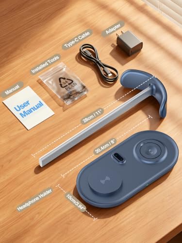 4 in 1 Headphone Stand, 15W Wireless Charger for Airpods/iPhone/iWatch - color: Blue