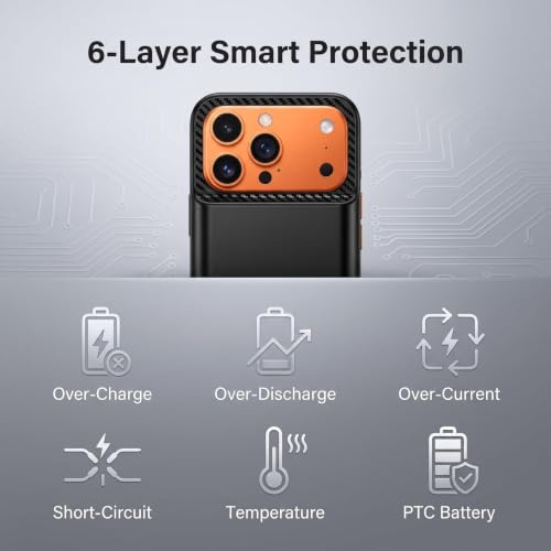 Battery Case for iPhone 17 Pro Max, 10000mAh Rechargeable Portable Charger Case with Wireless Charging Extend Battery Pack Charger Cover (6.9 inch) Black