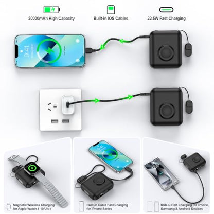 20000mAh Magnetic Power Bank for Apple Watch, 22.5W PD Fast Charging - color: Black