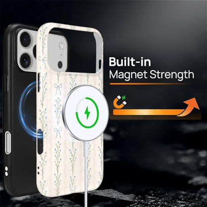 Magnetic for iPhone 17 Pro Max Case,[Compatible with Magsafe] Dual Layer Protective Heavy Duty Shockproof Rugged Drop Protection Bumper Hybrid Case - Blue Bow Stripes - color: Blue Bow Stripes, size: iPhone 17 Pro Max