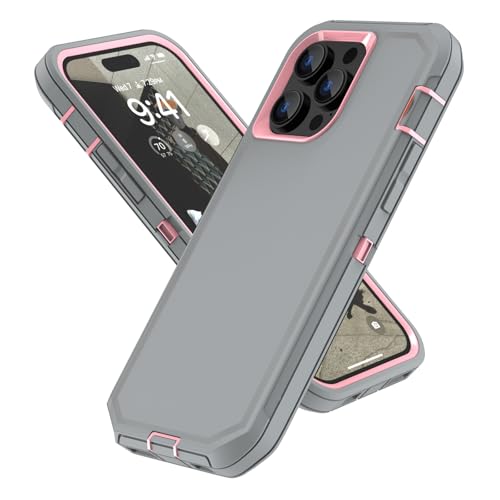 For iPhone 13 Pro Max Case , iPhone 12 Pro Max Case, Heavy Duty Shockproof 3 in 1 Silicone Rubber Hard PC Rugged Durable Phone Cover for iPhone 12 Pro Max &13 Pro Max Phone 6.7 Inch. (Gray/Pink) - color: Gray/Pink