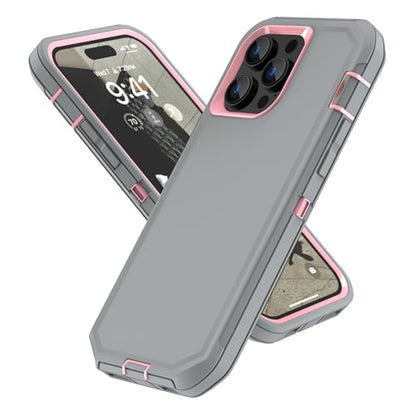 For iPhone 13 Pro Max Case , iPhone 12 Pro Max Case, Heavy Duty Shockproof 3 in 1 Silicone Rubber Hard PC Rugged Durable Phone Cover for iPhone 12 Pro Max &13 Pro Max Phone 6.7 Inch. (Gray/Pink) - color: Gray/Pink