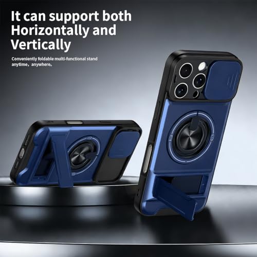 Dssairo for iPhone 16 Pro Max case with 360°Rotation Magnetic Ring Compatible with MagSafe Slide Camera Cover Foldable Stand Military-Grade Shockproof Protective case (Blue, iPhone 16 Pro Max) - color: Blue, size: iPhone 16 Pro Max