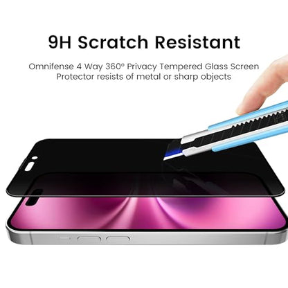 4 Way 360° Privacy Glass Screen Protector for iPhone 16 Pro, Horizontal and Vertical Anti Spy Tempered Glass Screen Film for Apple iPhone 16 Pro [6.3”] - size: iPhone 16 Pro - Gen 1