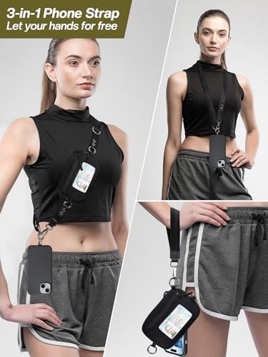 Tiostep Clip and Go Strap for Phone with Wallet Crossbody Phone Lanyard Adjustable and Detachable RFID Wristlet Wallet with ID Window and Zippered, Black - color: Black, size: Medium
