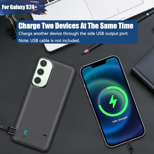 Battery Case for Samsung Galaxy S24+ / S24 Plus, 5000mAh Rechargeable Extended Battery Charging Charger Case, Add 100% Extra Juice, Not Compatible with S24 or S24 Ultra (6.7 inch) Black