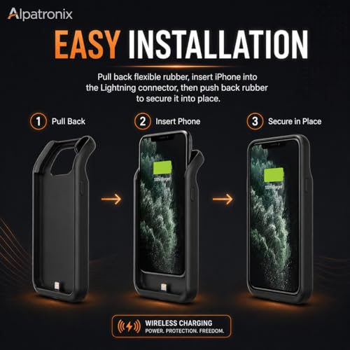 Alpatronix Battery Case for iPhone 12 Pro Max / 13 Pro Max, Slim Portable Protective Extended Charger Cover with Wireless Charging, Lightning Input, Apple Pay, CarPlay - BX12Pro Max - Matte Black - size: iPhone 12 Pro Max & iPhone 13 Pro Max