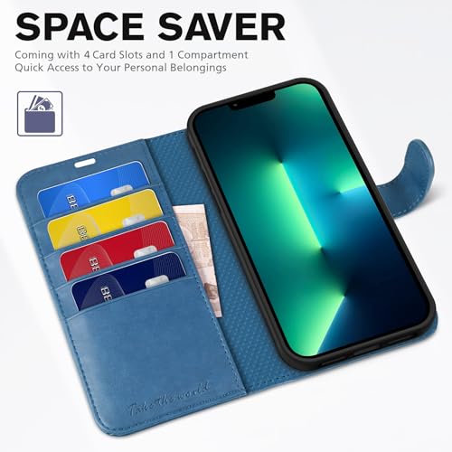 TUCCH Wallet Case for iPhone 13 Pro Max (6.7"), 4 Card Slots, Lake Blue - color: Lake Blue