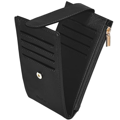 Chelmon Women's RFID Slim Card Holder Wallet | Thin Bifold Multi Card Case with Zipper Coin Pocket Purse for Women(Black) - color: Black