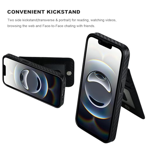 KIHUWEY for iPhone 17e/16e Wallet Case Card Holder Kickstand, Carbon Black | Credit Card Slots, PU Leather, Magnetic Clasp, Flip Heavy Duty Protection Cover for Men and Women - color: Carbon Black