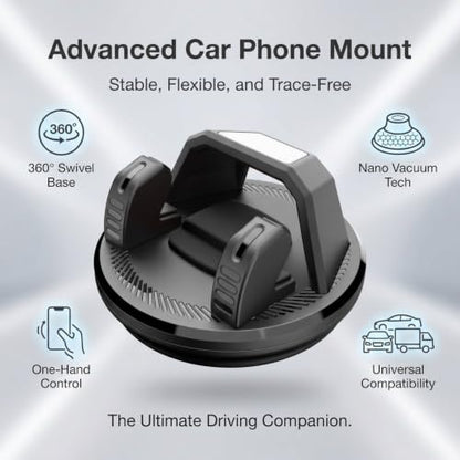 Car Phone Holder Mount, Car Dashboard Phone Holder, Anti-Slip Waterproof Navigation Mount with Wider Silicone Base, Rotatable One-Hand Operation Bracket, Universal for Most Phones (Black)